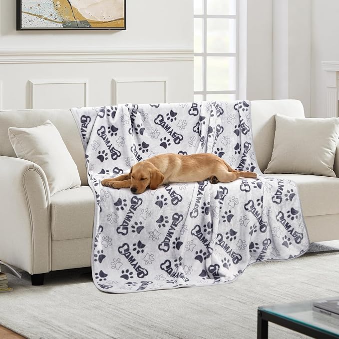 Gowyeg Dog Blankets for Large Dogs Upgraded, Dog Cat Flannel Blankets Washable, Cute Bone Paw Print Blanket for Bed Cover, Couch, Crate, 80x60 inch
