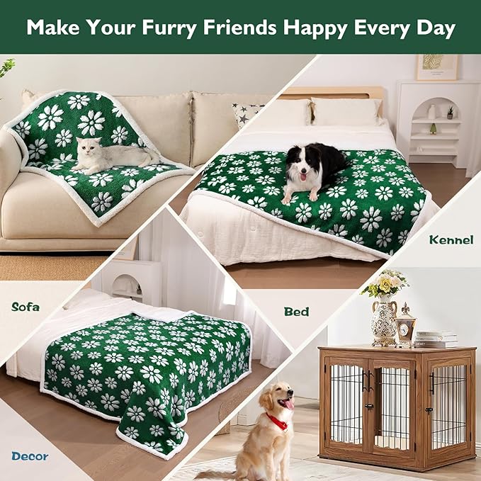 Yaning Waterproof Blanket for Dog Cat or Adult, Cute 3D Textured Flower Dog Blanket for Bed Couch Sofa, Soft Liquid Pee Proof Pet Furniture Protector, 50"x60", Green