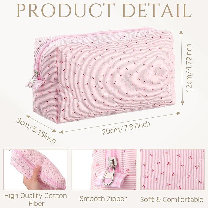 Paterr 10 Pcs Quilted Makeup Bag Bulk Cotton Floral Cosmetic Bag Women Girls Bridesmaid Gifts Cute Makeup Pouch Coquette Aesthetic Travel Toiletry Organizer(Purple Floral,7.87 x 4.72 x 3.15 Inches)