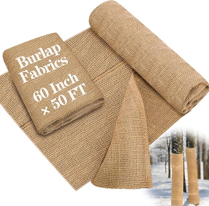 Buryeah 60 Inch x 50 ft Burlap Fabrics Roll Natural Gardening Multipurpose Burlap Weed Barrier Garden Landscape High Density Fabric Jute for Outdoor Home Craft Party Decor Wedding