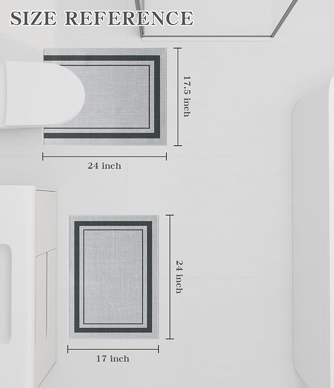 chakme 2 Piece Bathroom Rug Set, Ultra Thin Bath Mat,Absorbent, Non Slip, Machine Washable, Light Grey, 17"x24"+Toilet Mat
