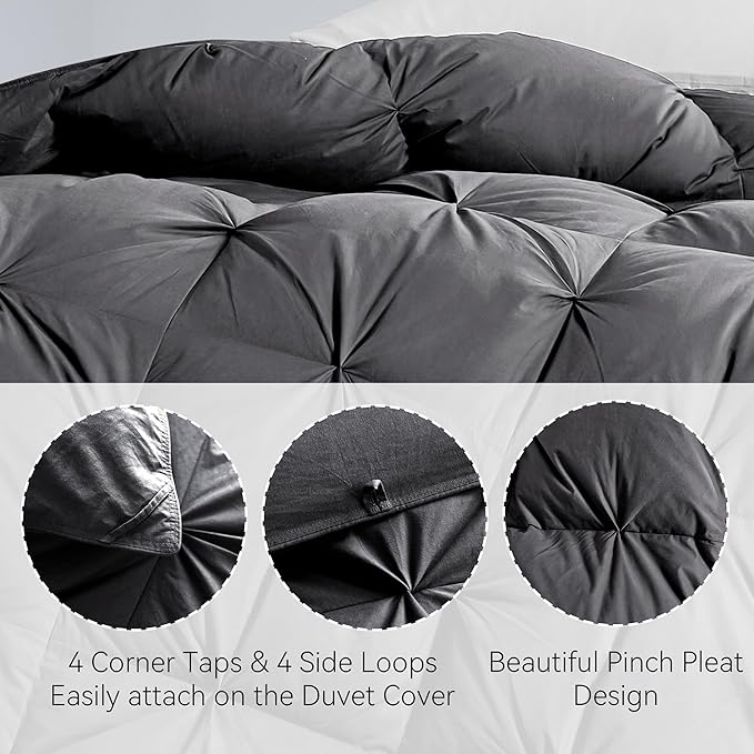 SNOWMAN Premium Down Comforter Queen Size, Luxurious All Season Duvet Insert with Cotton Blended Fabric, Pinch Pleat Design Hotel Bedding Comforter (Grey,90"x90")
