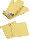Oven Mitt (7"x13") & Pot Holder (8"x8") 100% Cotton Set of Heat Resistant Oven Gloves & Hot Pads for Gifts, BBQ, Cooking, Baking, Thanksgiving - Pale Yellow