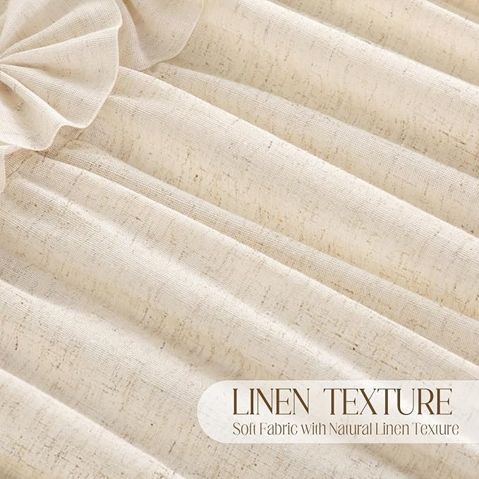 XOGUIBO Linen Ruffle Shower Curtain with Handmade Bow Tie,Vintage Farmhouse Shower Curtain for Bathroom, 72" W x 72" H
