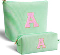 Btffitting Makeup Bag Set Initials Cosmetic Bag,Gifts for 10 11 12 13 14 15 16 17 18 Years Old Girl Girlfriend Teen Girls Gift Trendy Stuff Personalized Toiletry Bag Travel - Green,A