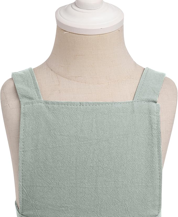 OBEEII Kids Aprons for Cooking Cotton Linen Children Baking Kitchen Gardening Painting Apron Pinafore Dress with Pockets