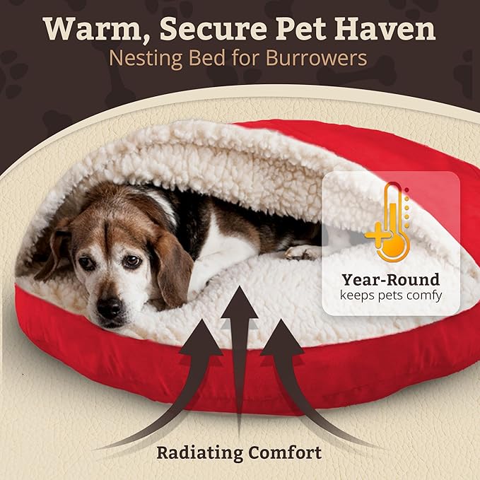 Snoozer Classic Poly-Cotton Cozy Cave Pet Bed, Extra Large, Red