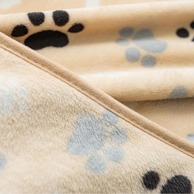 AIWEK Dog Blanket Paw Bone Pattern 1 Pack 2 Super Soft Warm Flannel Sofa Cover Car Bed Protector, Urine Proof Washable Outdoor Pet Blanket for Puppy Large Dogs & Cats,60"*50" Beige