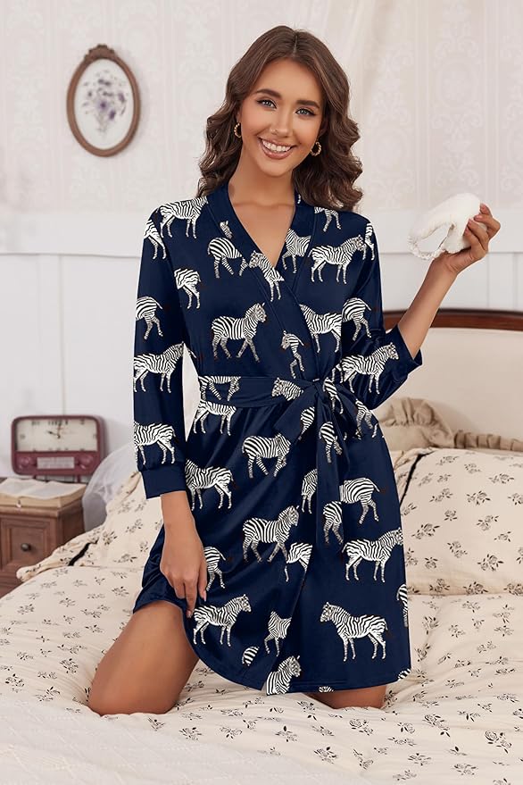 HOTOUCH Womens Robe Lightweight Short Knit Bathrobe Soft Ladies Sleepwear with Pockets