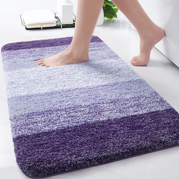 Arotive Microfiber Bathroom Rugs, Shaggy Soft and Absorbent Bath Rug, Non-Slip, Thick Plush Machine Washable Dry Bath Mats for Bathroom, Tub and Shower, 30x20, Dark Purple, Rectangular