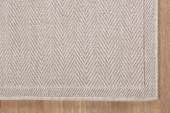 CAMILSON Easy Jute Round Rug 6ft Indoor Outdoor Off-White Color Fiber Area Rugs for Living Room and Patio Rug Herringbone Boho Woven Design Easy-Cleaning Washable Outside Carpet Alfombras (6 Round)