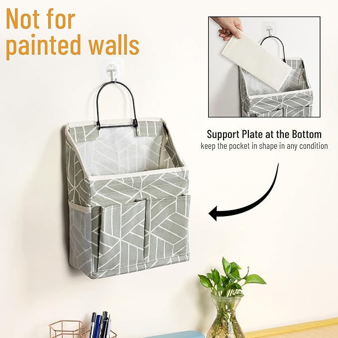 HZZTY BRNY 2pcs Wall Hanging Storage Bag, Small Door Closet Linen Fabric Pockets Organizer, Waterproof Multi Functional for Living Room Bedroom Bathroom Kitchen RV Camper with Hooks Pattern Grey