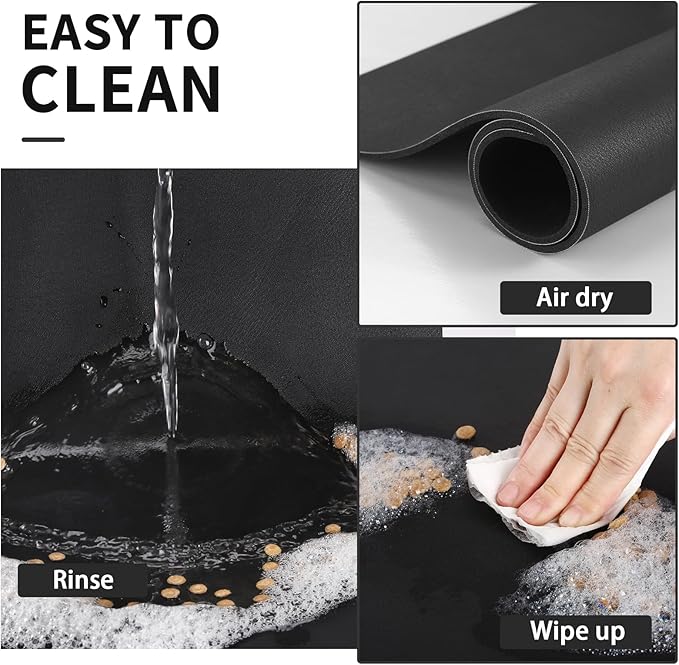 HotLive Dog Food Mat - Absorbent Cat Mat for Food and Water, No Stains Pet Feeding Bowl Mat, Easy to Clean Pet Placemats, Quick Dry Dog Water Dispenser Mat for Messy Drinkers | Black 18"x 34"