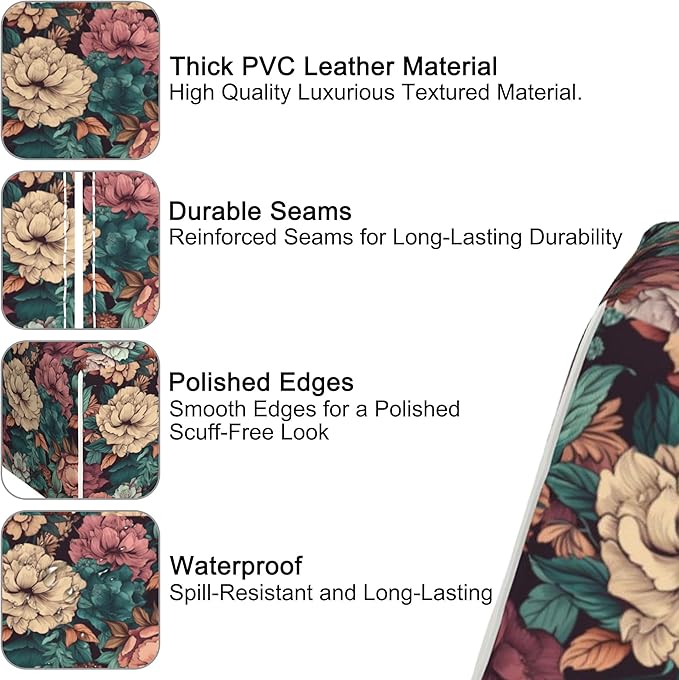 Romantic Big Flower Tissue Box Cover Square,Tissue Box Holder with Belt Bottom,Stylish Leather Napkin Holder for Vanity Countertop,Nightstands,Office Desk,5.2"×5.2"×5.2"