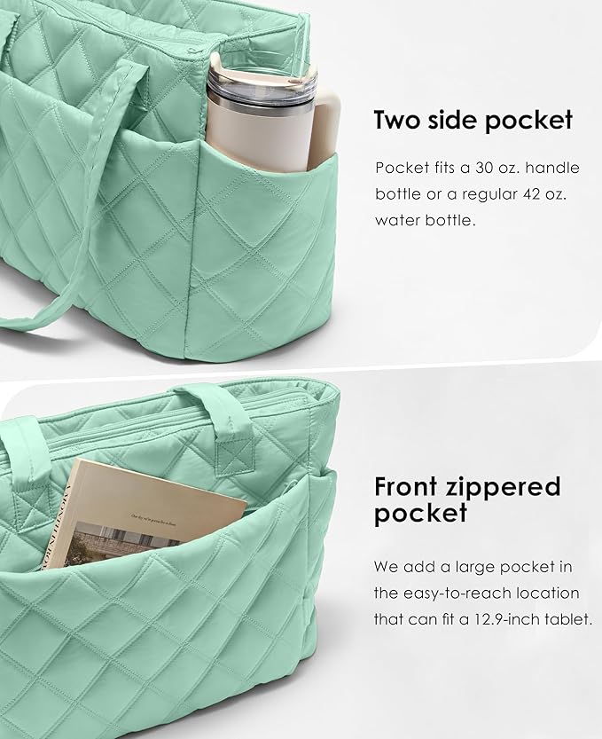 Uselike Tote Bag for Women, Lightweight Puffer Tote Work Bags with Compartments for Travel, Quilted Shoulder Bag with Zipper