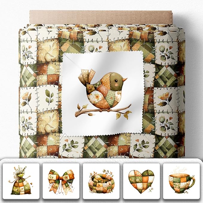 Rustic Patchwork Cotton Fabric Panel – 6 Designs (10"×10" inch Each) + Bonus Patchwork Sheet 29.5"×19.6" inch, 100% Cotton 140 GSM