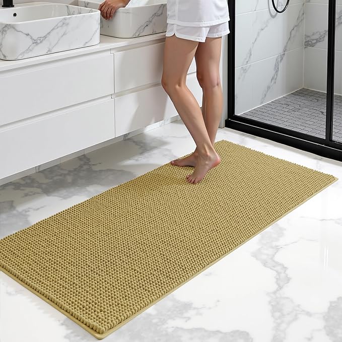 SUBRTEX Bathroom Rugs Chenille Bath Rug, Soft Short Plush Bath Mat, Water Absorbent Shower Mat, Quick Dry Machine Washable(Yellow, 24" x 60")