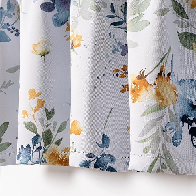 MYSKY HOME 2 Pack Blackout Window Valance, 18 Inches Long Kitchen Window Curtains Over Sink Rod Pocket Pattern Valance for Bathroom Bedroom Living Room, Yellow & Grey
