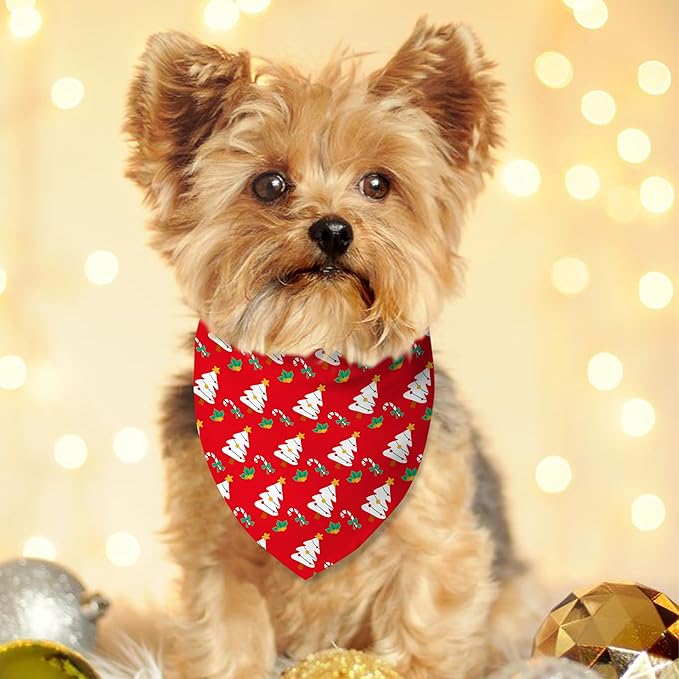 Christmas Dog Bandanas Reversible 2 Pack Small, Cute Santa Claus Xmas Tree Christmas Pet Bandanas Set Adjustable Triangle Winter Xmas Holiday Scarves for Small Medium Boy Girl Dogs