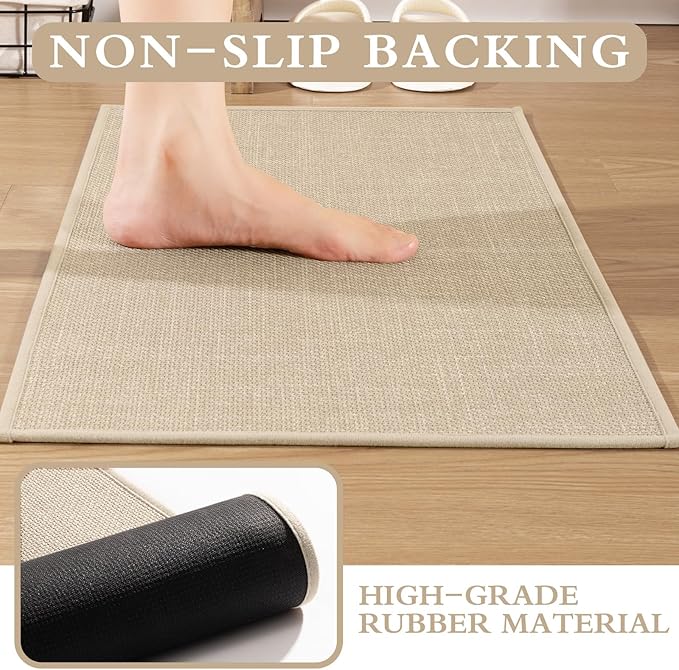 YIHOUSE Beige Bathroom Rug Sets 4 Piece, Absorbent Bath Mat for Bathroom Non Slip Washable, Bathroom Mat Quick Dry, Thin Bath Rug Set for Toilet and Floor