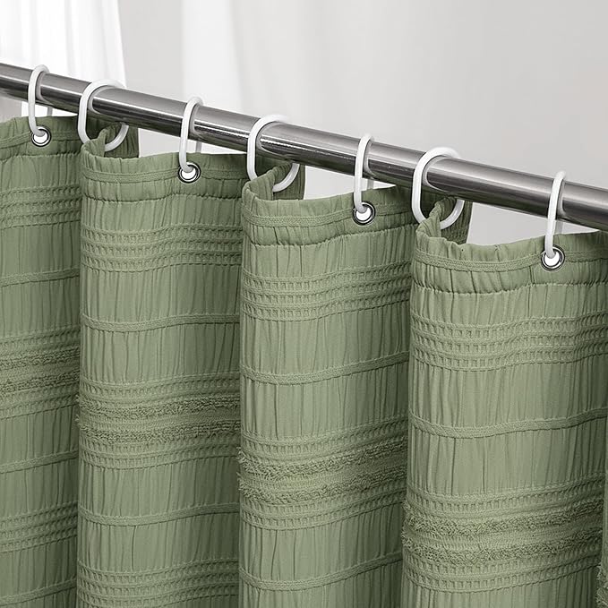 Siiluminisoy Sage Green Shower Curtain Farmhouse Shower Curtain for Bathroom Rustic Striped Fabric Shower Curtains 72 x 72