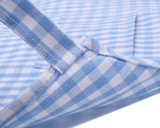 Jennice House Kids Aprons - Pure Cotton Gingham Aprons with Pocket and Adjustable Neck Strap, Painting Apron, Baby Chef Apron (Blue, S)