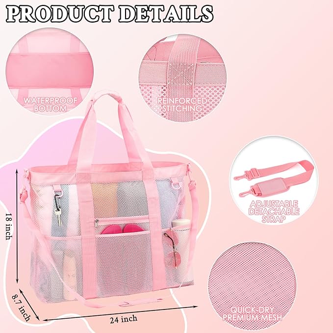 GYEUKHAM Mesh Beach Bag - Large Beach Tote Bag with Multiple Pockets for Family Beach Bag for Toys & Vacation Essentials