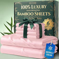 DECOLURE 100% Viscose Derived from Bamboo Sheets King Size - Luxury 6 Pc Naturally Cooling Sheets, Ultra Soft Bed Set - Deep 17" Pockets, Durable Double Stitching, Oeko Tex Standard (Light Pink)