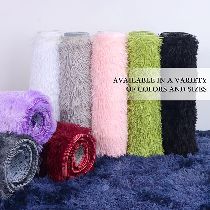 duduta Navy Blue Fluffy Bedroom Rug 3x5 ft, Tie-Dye Shag Plush Area Rug for Nursery Playroom Dorm Living Room Decor