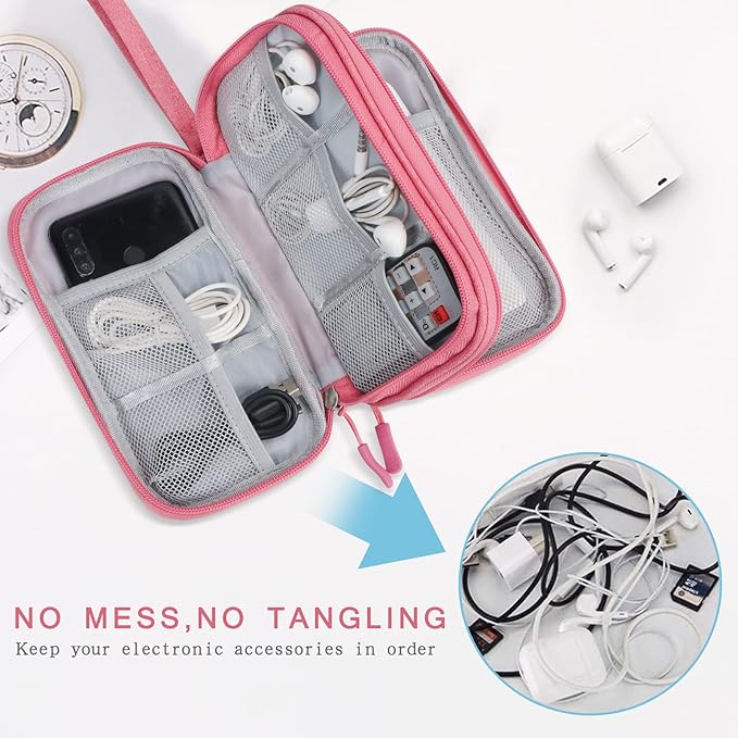 Skycase Electronic Organizer Travel Case - Waterproof Travel Cord Pouches for Organization, Cable Organizer, All-in-One Double Layers Storage Bag for Accessories, Charger, Cable, Pink