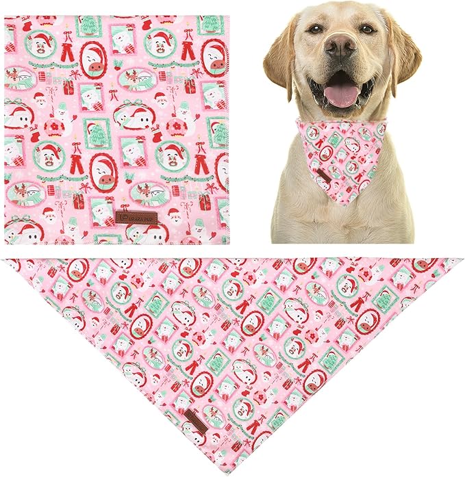 UP URARA PUP Christmas Dog Bandana–Adorable Happy Snowman Triangle Scarf for Small Medium Large Dogs, Soft Cotton Pet Bib for Winter & New Year, Adjustable Dog Kerchief