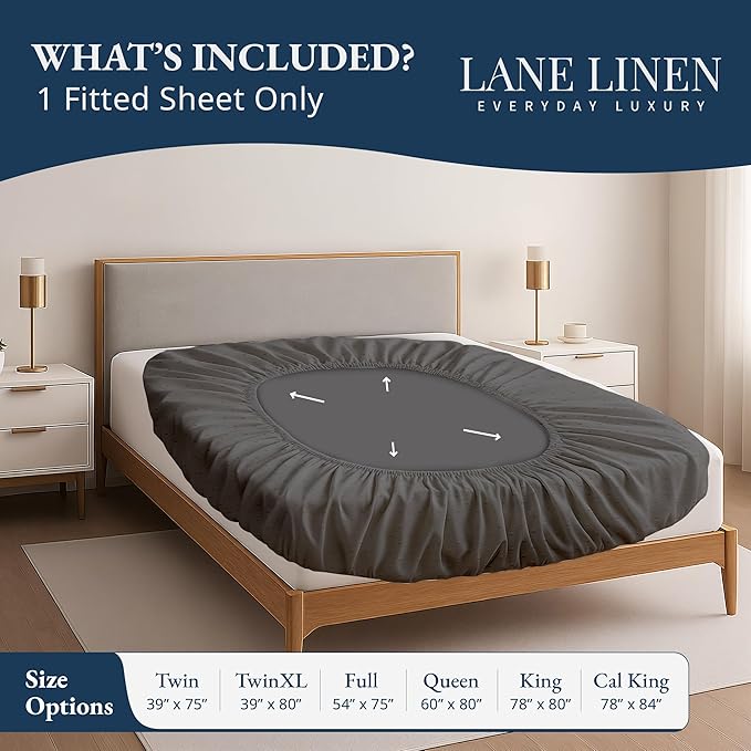 Lane Linen 100% Egyptian Cotton King Size Fitted Sheet Only (79"x81" + 16") - Elegant Sateen Weave, Ultra Soft, Breathable, Highly Durable, Deep Pockets Upto 17" - Swiss Dot Charcoal