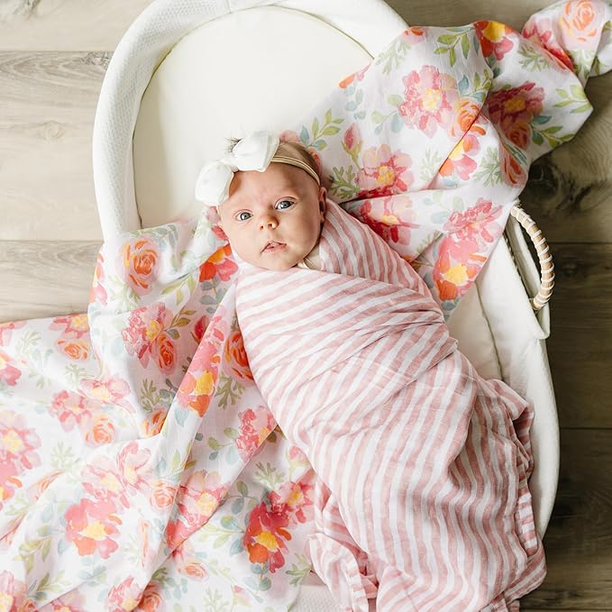 Featherhead™ 100% Cotton Muslin Swaddle Blankets for Baby Girl - Large 47”x 47” - Pre-Washed, Soft, & Breathable - Newborn Essential & Perfect Baby Registry Gift (4 Pack - Garden Floral)