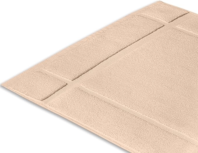 Ample Decor 100% Cotton Bath Mats 34 x 20 Inches, Quick Dry, 1350 GSM Banded Border Shower Bathroom Floor Mat, Not Bathroom Rug - Beige, Pack of 6