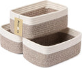 MiniArk Small Storage Baskets for Organizing | Closet Organizer Bins | Shelf Toy Basket | Woven Rope Baskets | Cube Decorative Box | Shallow Basket | 11.5x7.5x4.7” | 3 Packs White Brown