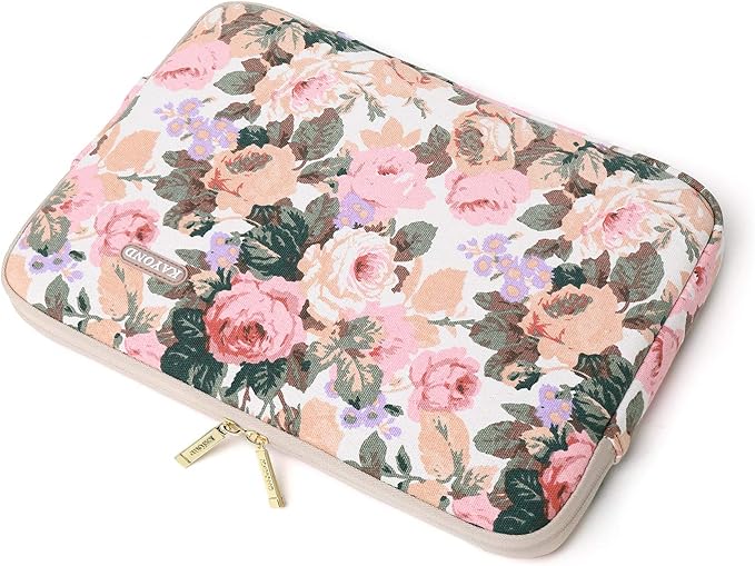 Kayond Canvas Water-Resistant 14 Inch Laptop Sleeve case for 14.1inch Notebook Compute (14-14.1 inch, White Camellia)