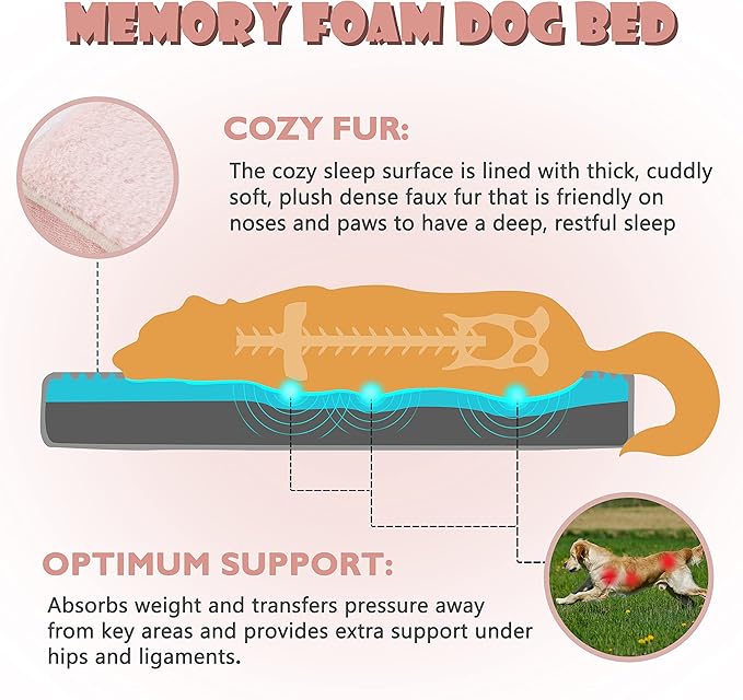 WATANIYA PET Memory Foam Medium Dog Bed, Cooling Dog Beds for Medium Dogs, Washable Orthopedic Pet Bed for Crate with Joint Relief Memory Foam, Waterproof Liner and Plush Cover (Pink)