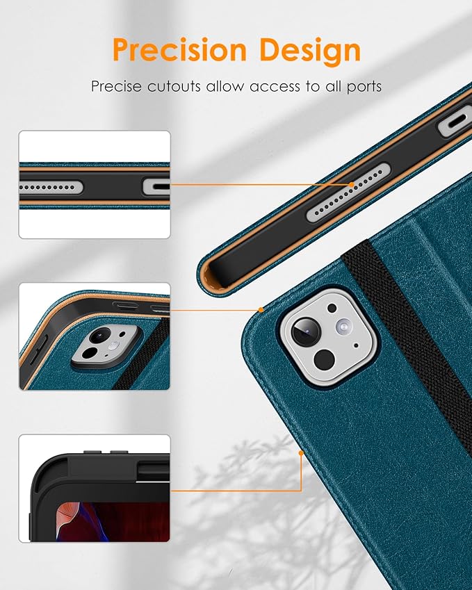 DTTO for iPad Pro 13 inch Case (M5/M4) 2025/2024, Premium Leather Business Folio Stand Cover with Pencil Holder - Auto Wake/Sleep & Multiple Viewing Angles, Built in Hand Strap & Pocket, New Teal