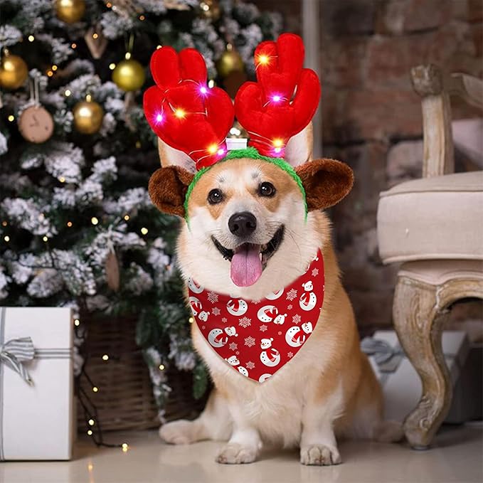 Christmas Dog Bandanas Reversible 2 Pack Small, Red Santa Claus Snowman Snowflakes Christmas Pet Bandanas Set Adjustable Triangle Winter Xmas Holiday Scarves for Small Medium Boy Girl Dogs