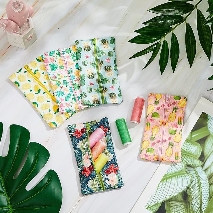 Sherr 5 Pieces Tissues Purse Pocket Tissue Holder Reusable Travel Tissue Pouch Fabric Zipper Enclosed Small Size Flower Pattern Tissue Holder for Purse Coins for Summer, 5.25 x 3 Inch