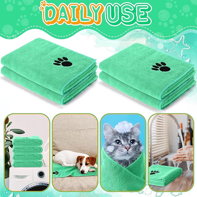 Chumia 4 Pack Dog Towels for Drying Pet Grooming Absorbent Dogs Soft Microfiber Quick Drying Winter Large Medium Small Puppy Bath Towels for Kitten Cats Pets(16 x 31 Inch,Green)