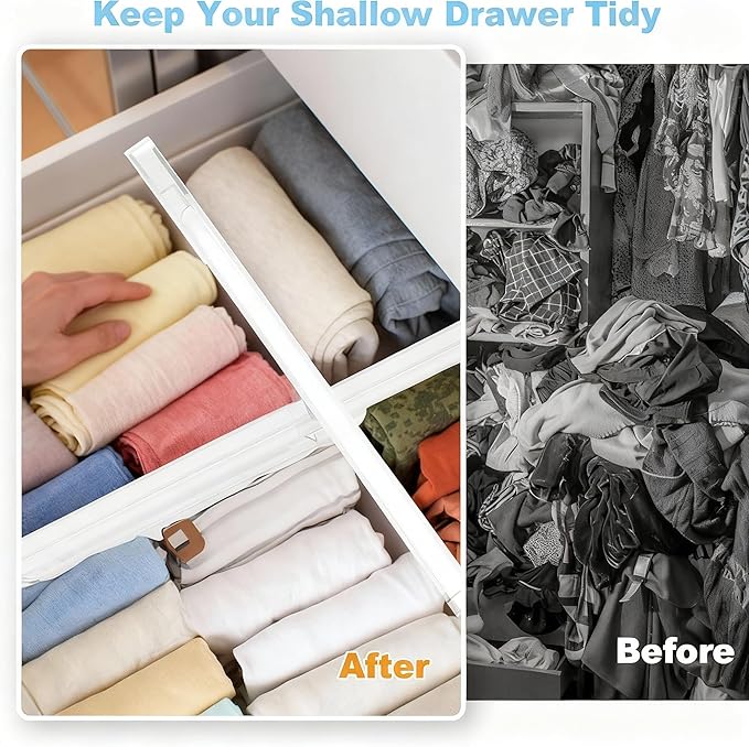 4 Pack Adjustable Drawer Dividers - 4" High Clear Expandable Dresser Organizers 12.9"-21.4" Length, Transparent Drawer Separators for Clothes, Underwear, Cosmetics & Kitchen Utensils Storage