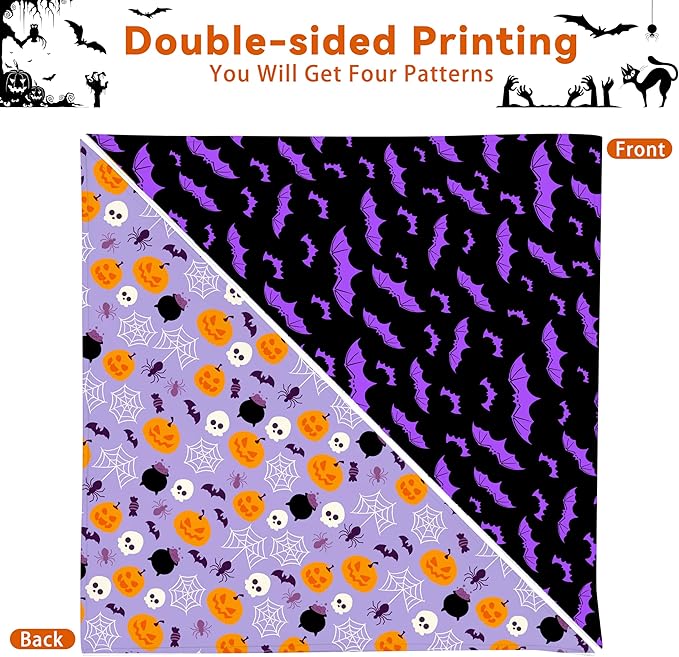 Halloween Dog Bandanas Reversible 2 Pack Small, Cute Pink Pumpkin Ghost Bat Skull Halloween Pet Bandanas Set Adjustable Triangle Holiday Scarves for Small Medium Boy Girl Dogs