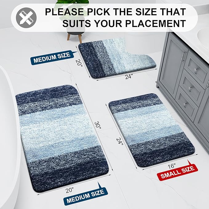 Arotive Microfiber Bathroom Rugs, Shaggy Soft and Absorbent Bath Rug, Non-Slip, Thick Plush Machine Washable Dry Bath Mats for Bathroom, Tub and Shower, 24x16, Dark Blue, Rectangular