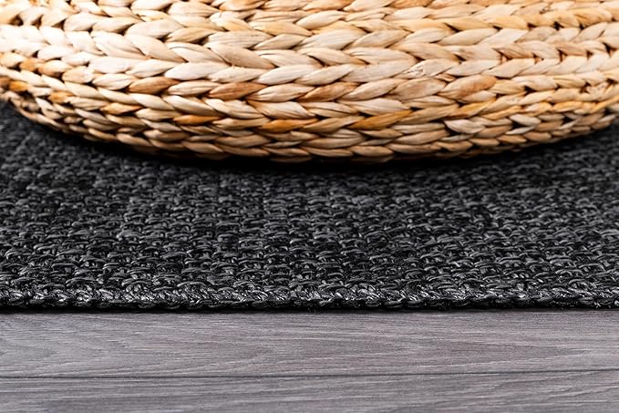 CAMILSON Easy Jute Rug 4x6, Indoor Outdoor Dark Gray Black Farmhouse Area Rugs for Living Room Patio and Kitchen Rug, Solid Boho Woven Design, Easy-Cleaning, Washable Outside Carpet Alfombras (4 x 6)