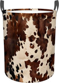 Brown Cowhide Laundry Basket,Laundry Hamper With Handles Collapsible Laundry Baskets Waterproof Dirty Clothes Hamper Storage Basket Toy Bins For Room Bathroom Bedroom Decor