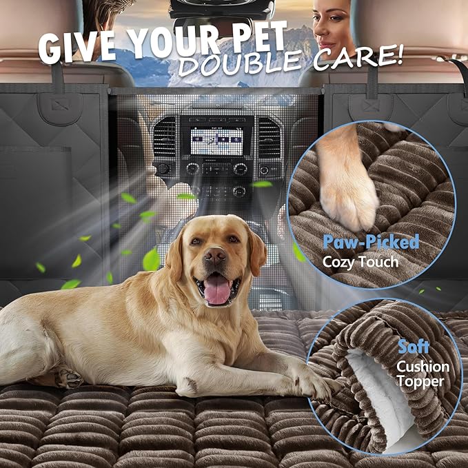 ROUWINNE Dog Bed for Truck Back Seat Non-Slip, Truck Dog Bed Soft and Comfortable, Back Seat Pet Bed Mat for Travel, Pet Car Blanket for Backseat Extender and Seat Covers Brown 59”X27.5”