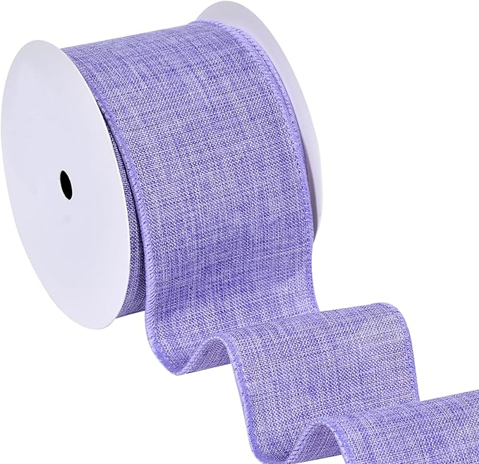 Ribest Light Purple Linen Wired Ribbon, 2.5 Inch × 10 Yard, Burlap Easter Ribbon for Wreaths Bows Making Crafts Christmas Tree Decoration Gift Wrapping