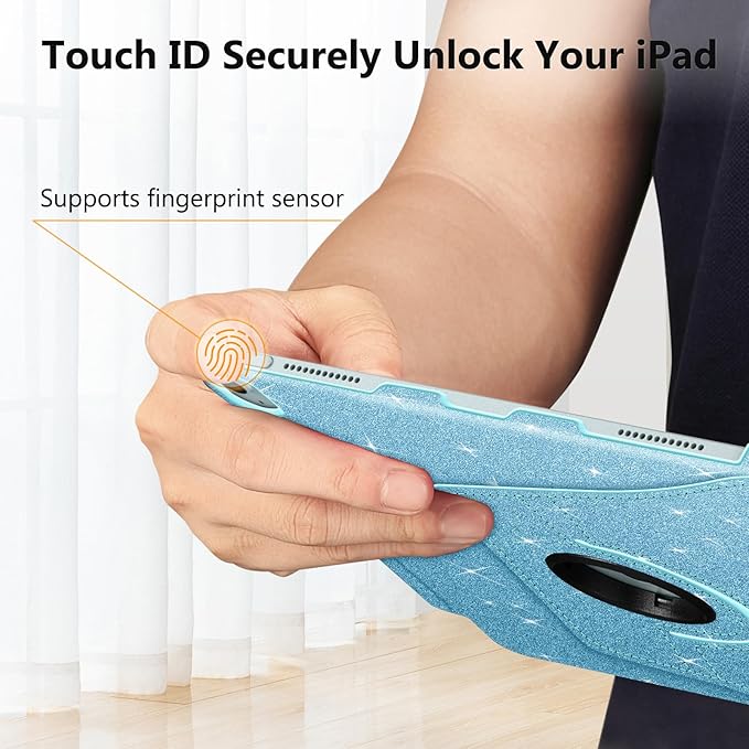 Fintie Rotating Case for iPad Air 13-inch (M3) 2025, (M2) 2024-360 Degree Swiveling Protective Stand Cover with Pencil Holder, Auto Wake/Sleep, Glittering Blue