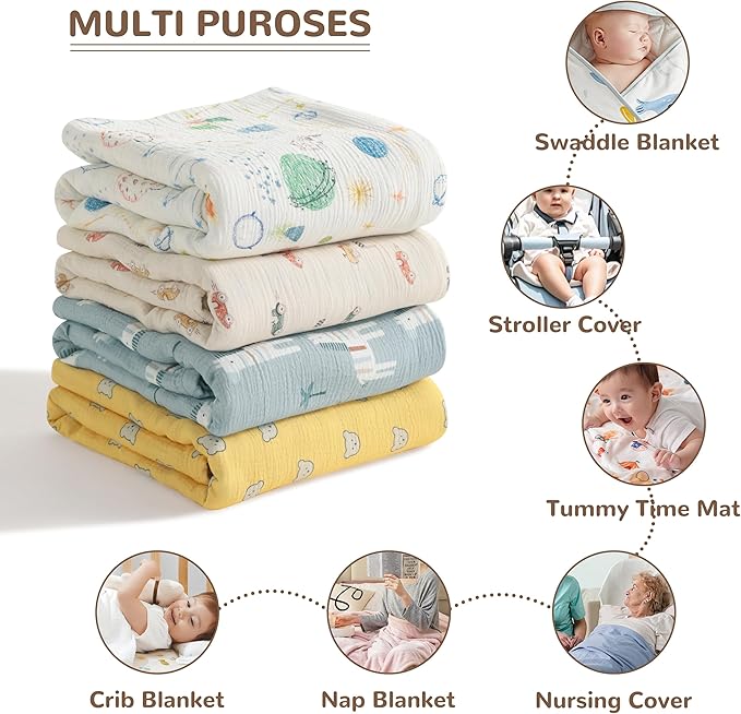 NTBAY 2 Layer Muslin Cotton Baby Swaddle Blanket, 30x40 Soft and Breathable Receiving for Newborns and Infants, Perfect for Crib, Stroller, Travel, Lightweight Nursery Blanket, Striped Dog
